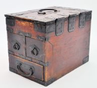 19TH CENTURY JAPANESE KEYAKI WOOD & IRON ZENI / MONEY BOX