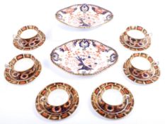ROYAL CROWN DERBY SET OF SIX TRIOS & TWO SERVING DISHES