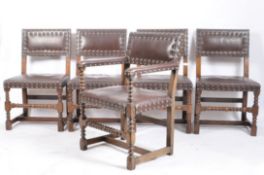 LONG RUN OF TEN CROMWELLIAN LEATHER & OAK DINING CHAIRS
