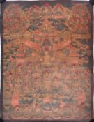 20TH CENTURY TIBETAN INK & GOUACHE WHEEL OF LIFE THANGKA