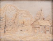 VICTORIAN CIRCA 1860 HUMAN HAIR ON GLASS FRAMED DIORAMA