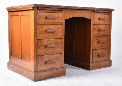 1920S GOLDEN OAK OFFICE INDUSTRIAL TWIN PEDESTAL DESK