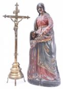 19TH CENTURY CONTINENTAL CARVED WOOD ST ANNE & MARY FIGURE