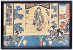 19TH CENTURY JAPANESE COLOURED WOODBLOCK PRINT ON PAPER