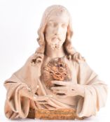 EARLY 20TH CENTURY FRENCH PLASTER JESUS BURNING HEART BUST