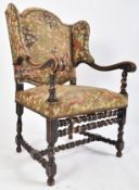 LOUIS XIV STYLE OAK FRAMED WING BACK TAPESTRY ARMCHAIR