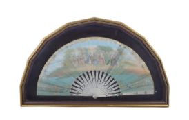19TH CENTURY REGENCY HAND PAINTED BONE FAN IN FRAME