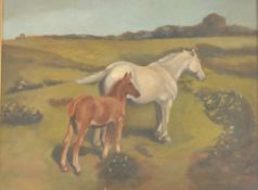 AFTER SIR ALFRED MUNNINGS - HORSE AND FOAL OIL PAINTING