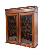 EDWARDIAN MAHOGANY & BOXWOOD INLAID HANGING WALL CABINET
