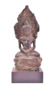 CIRCA 12TH CENTURY KHMER NAGA ENTHRONED BUDDHA