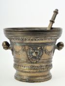 17TH CENTURY LARGE BRONZE PESTLE AND MORTAR