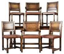 18TH CENTURY JACOBEAN REVIVAL IPSWICH OAK TABLE AND CHAIRS