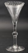 GEORGE II 1760 ENGRAVED BALUSTER GIN / CORDIAL GLASS