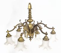 CIRCA 1900s BRASS SIX ARM CHANDELIER - ELECTROLIER