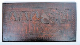 17TH CENTURY ITALIAN CARVED WALNUT WOOD ALLEGORICAL PANEL