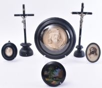 SIX LATE 19TH CENTURY & LATER EBONISED RELIGIOUS ICONS