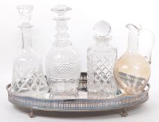 COLLECTION OF GLASS DECANTERS ALONG WITH WINE TRAY