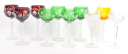 HARLEQUIN SET OF NINE BOHEMIAN CUT HOCK GLASS - NATCHMANN STYLE