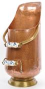 COPPER & BRASS COAL SCUTTLE WITH CERAMIC DETAIL HANDLE