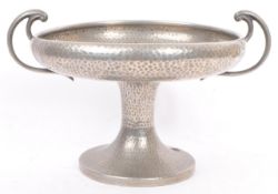 ARTS & CRAFTS PLANISHED PEWTER TWIN HANDLED TAZZA STAND
