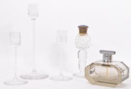 WEDGWOOD CANDLESTICKS TRIO & ART DECO PERFUME BOTTLE