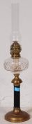 19TH CENTURY VICTORIAN BRASS & CUT GLASS OIL LAMP