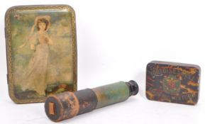 19TH CENTURY THREE DRAWER TELESCOPE WITH ADV. TINS