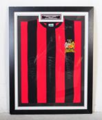 LARGE 1969 MANCHESTER CITY FOOTBALL SHIRT - FRAMED & SIGNED