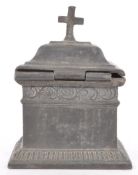 19TH CENTURY HOLY OIL CASKET OF SARCOPHAGUS FORM