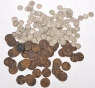 LARGE QUANTITY OF 1940S SIX PENCE & 1900S ONE PENNIES