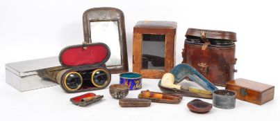 COLLECTION OF ITEMS CARRIAGE CLOCK CASE, BINOCULARS CHEROOTS
