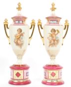 PAIR OF ANTIQUE GILDED GERMAN / AUSTRIAN TWIN HANDLED VASES