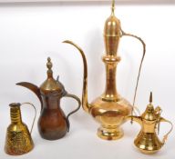 COLLECTION OF BRASS & COPPER ISLAMIC COFFEE POTS