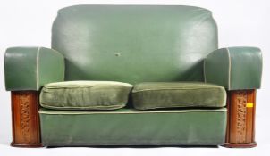 ART DECO 1930S MAHOGANY FRAMED & VINYL TWO SEATER SOFA