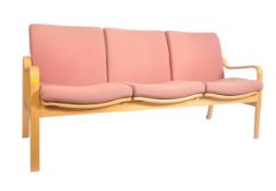 RETRO CIRCA 1970S BEECH THREE-SEATER SOFA SETTEE