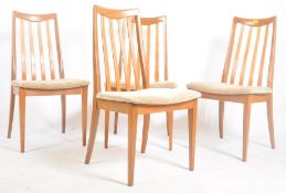 G-PLAN - FOUR RETRO MID CENTURY TEAK RAIL BACK DINING CHAIRS
