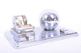 ART DECO C. 1930S CHROME GLOBE INKWELL & PERPETUAL CALENDAR