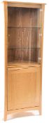 CONTEMPORARY ERCOL LIGHT OAK GLAZED CORNER CABINET