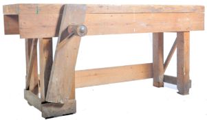 LARGE MID TWENTIETH CENTURY INDUSTRIAL PINE WORKBENCH