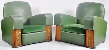 PAIR OF ART DECO MAHOGANY FRAMED & VINYL ARMCHAIRS