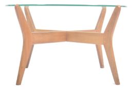 RETRO MID CENTURY TEAK FRAMED & GLASS CIRCULAR LOW TABLE