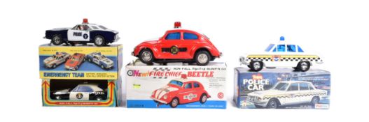 TINPLATE TOYS - FOUR BATTERY OPERATED TOY CARS OF EMERGENCY TEAM INTEREST