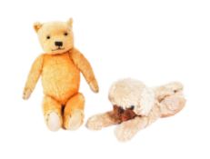 TEDDY BEARS - VINTAGE SOFT TOY TEDDY BEAR & BOUDOIR DOG PYJAMA CASE