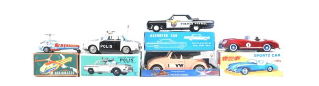 TINPLATE TOYS - FIVE FRICTION POWERED TOYS FROM A VARITY OF MAKERS
