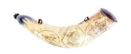 LATE 19TH CENTURY COW HORN SCRIMSHAW