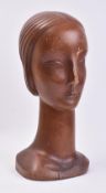 MID CENTURY STAINED PINE SHOP DISPLAY BUST OF A WOMAN