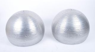 PAIR OF RETRO SPUN ALUMINIUM DOME INDUSTRIAL CEILING LIGHTS