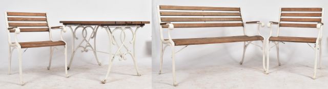 RETRO 20TH CENTURY CAST IRON & TEAK GARDEN DINING SUITE