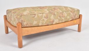 ERCOL - 20TH CENTURY ELM FRAMED FOOTSTOOL OTTOMAN