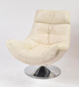 VINTAGE MID CENTURY CREAM LEATHER OTTO SWIVEL CHAIR